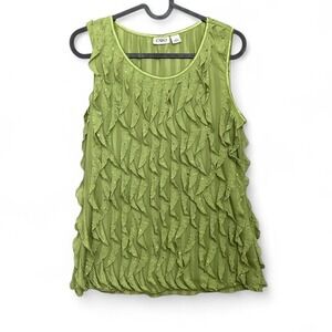 Romantic Forest Fairy Green Sheer Sequin Ruffle Tank Top Small Layered Shimmer
